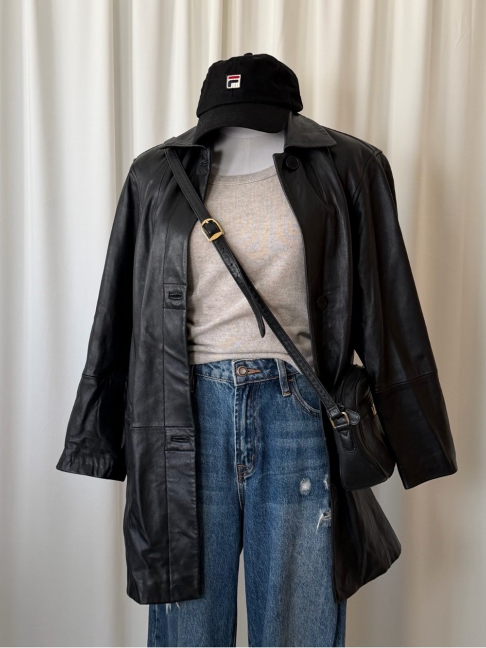 Vintage 2000s Anne Klein Leather Jacket Black Small Minimalist.